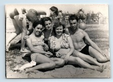 Photo USSR era Beach group posing in swimwear Vintage photographic print women picture