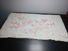 Redwork Vtg Antique Linen Cloth Hand Embroidered Red Lighthouse Boat Tropical  picture