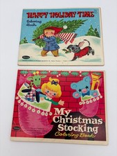 1960 Whitman Christmas Coloring Book Lot 2 Happy Holiday Time Christmas Stocking picture