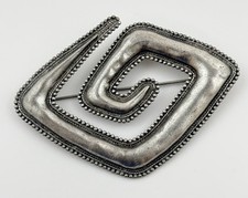 Vintage JJ Jonette Satin Silver Tone Geometric Swirl Brutalist Brooch Pin Large picture
