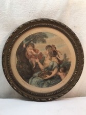Vtg Pomona 1800’s print SMALL Round Victorian Frame AUX TROIS QUARTIERS FRANCE picture