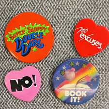 Vintage 80s 90s Pinback Button Lot Double Dare Pizza Hut BOOK IT Heart Pins picture