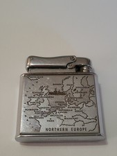 Vintage 1950s Colibri Monopol Automatic Pocket Lighter Northern Europe Map Rare picture