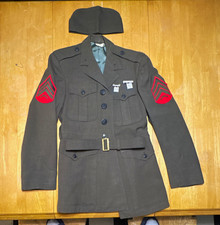 Vintage Bancroft Industries U.S. Army Dress Green Class A Jacket, Belt & Cap 35R picture
