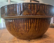 Antique Ruckels Stoneware Mixing Bowl 10” Picket Fence Pattern picture
