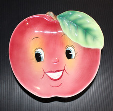 Vintage PY Miyao Anthropomorphic Red Apple Happy Face Pedestal Tidbit Tray picture