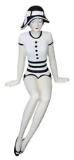 BATHING BEAUTY FIGURINE IN BLACK AND WHITE SWIMSUIT AND SUN HAT - SHELF SITTER picture