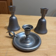 Authentic 3-piece vintage pewter candlestick holder set by Anvilcraft picture