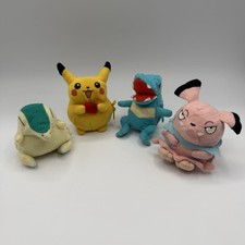 Lot Of 4 Vtg Tomy Pokemon Reversible Mini Plush Pikachu Snubull Totodile RARE picture