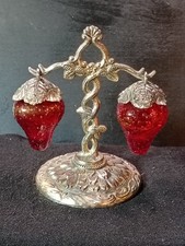 VTG 1950s Japan Hanging Glass Strawberry Salt & Pepper Shaker Set CADMIUM GLOWS picture