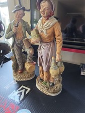 Vintage Norleans Japan Bisque Porcelain Old Farm Couple Figurines #34-2103 picture