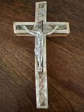 Vtg Mother Of Pearl Crucifix W/ Jerusalem Stamps Jesus On The Cross Religious picture