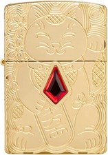 Zippo 49802 Lucky Cat Design Armor Deep Carved High Polish Brass picture
