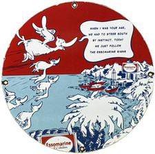 VINTAGE ESSO MARINE GASOLINE PORCELAIN SIGN GAS STATION OIL PUMP PLATE DR SEUSS picture