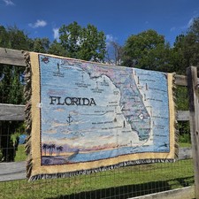 vintage goodwin weavers  Florida Map throw  100% cotton 67