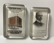 2 Antique Van Fleet- Mansfield Drug Advertising Memphis Tn Glass Paperweights picture