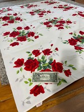 Vintage Cotton Tablecloth 40's/50's Wilendur RED Rose pattern ~67 x 52