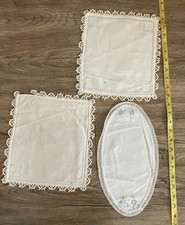 Lot of 3, Vintage Hand embroidered Linen Dollies picture