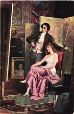 Artist & Model In Studio by C. Schweninger Divided Back Postcard Unused picture
