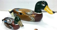 Mallard Duck Decoy Wooden Set of 2 Figurine Hand Painted VTG 80's picture