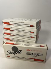 Lot of 7 boxes of Vintage Scripto Super Stic Red Ballpoint 10 Pens per box picture