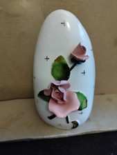Vintage Floral Raised Pink Roses Gold Trimmed Porcelain Split Top Vase picture