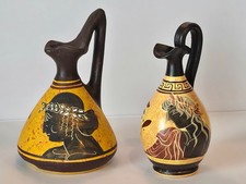 Hand Painted Ancient Greek Vase Replicas Mini Pottery Pair Made Greece picture
