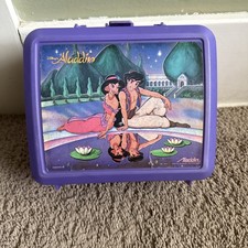 Vintage 1990s Disneys Aladdin Jasmine Plastic Lunch Box Purple USA w/Thermos picture