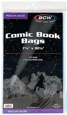 100 BCW Silver Regular Comic Book Bags 7-1/8x10-1/2  Clear Archival Acid Free picture