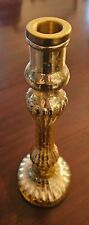 Fluted Gold Tone Glass Candlestick Holds a Taper Candl 10 3/4