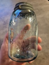 Vintage MASON'S PATENT NOV 30th 1858 AQUA QUART JAR Hero Cross Zinc Lid 4 picture