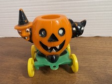 Vintage Halloween Rosbro Cat Witch Jol Wheeled Candy Container Plastic Complete picture
