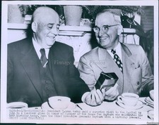 1950 Truman Celebrates Speaker Sam Rayburns 68Th Birthday Politics Wirephoto 6x8 picture