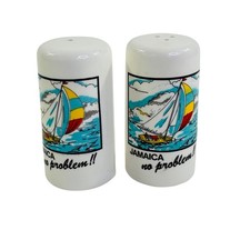 Vintage Jamaica No Problem Sailboat Salt and Pepper Shakers Ceramic Souvenir picture