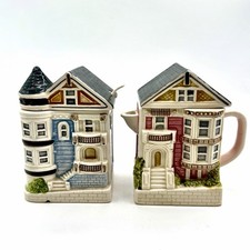 Vintage Otagiri Japan Victorian House Creamer Sugar Hand-Painted Ceramic Set picture