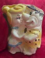 RARE AMERICAN BISQUE POTTERY FRED LOVES WILMA FLINSTONES STILL BANK picture