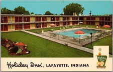 c1960s LAFAYETTE, Indiana Postcard HOLIDAY INN MOTEL Pool Scene /Curteich Chrome picture
