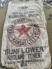 1934 BARN FIND Portland Cement Sack  Kansas City Bonner KS Sunflower 2 Sided picture