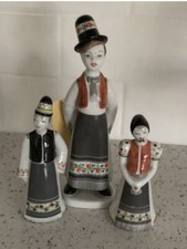 Antique Hollohaza Hungarian Hand Painted 3 PCs Set Porcelain Signed Figurines picture