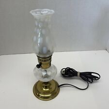 VINTAGE FENTON FRENCH OPALESCENT COIN DOT BRASS LAMP W MATCHING  STACK picture
