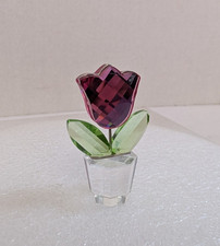 Swarovski Glass 2004 Pink Tulip Flower in Clear Pot Figurine Logo picture