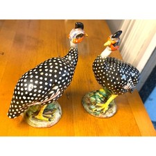 Vintage Signed Pair Ugo Zaccagnini Guinea Fowl Game Hen Figurines Hand Painted picture