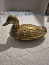 Vintage Large Brass Duck 2 Pieces Beautiful Detail Great Patina picture