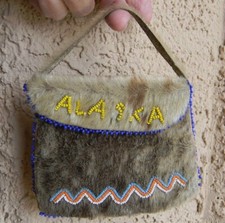 VTG ALASKA SOUVENIR SEALSKIN FUR SMALL HAND BEADED COIN PURSE AS IS picture