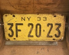 1933 New York License Plate 3F 20-23 Original Prewar NY Plate picture