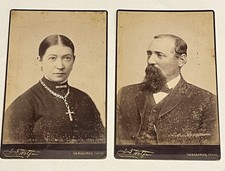 Antique Victorian Cabinet Cards J.H. Wolfe Lancaster Ohio Woman & Man Portraits picture