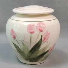 Vintage Signed SUSAN DAVY Hand Crafted FLORAL TULIP Lidded Ceramic VASE picture