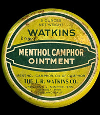 Antique Watkins Menthol Camphor Ointment 5 oz Advertising Round Metal Tin picture