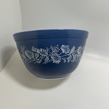 Vintage Pyrex Colonial Mist 401 Mixing Bowl 750ml Navy Blue White Daisy USA picture