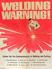 Vintage Original Mill Mutuals Welding Warning  Poster FP-901-65 1965 picture